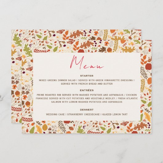 Menu Bohème séché Rustique Floral Automne Falls Mariage (Devant / Derrière)