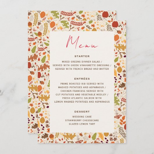 Menu Bohème séché Rustique Floral Automne Falls Mariage (Devant / Derrière)