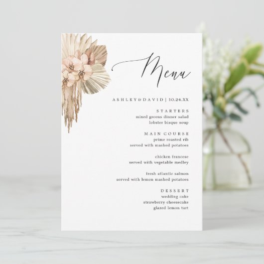 Menu Bohemian Pampas Grass Mariage de automne Dîner Men (Debout devant)