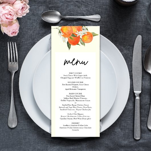 Menu Boho Abstract Orange Garden Wedding