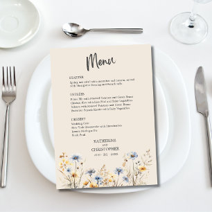 Menu BOHO Aquarelle Fleur sauvage Elégant Mariage beige
