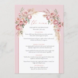 Menu boho arch pampas fleurs rose vif moderne