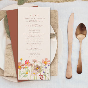 Menu Boho Automnal Fleurs Sauvages Floral Beige Mariage