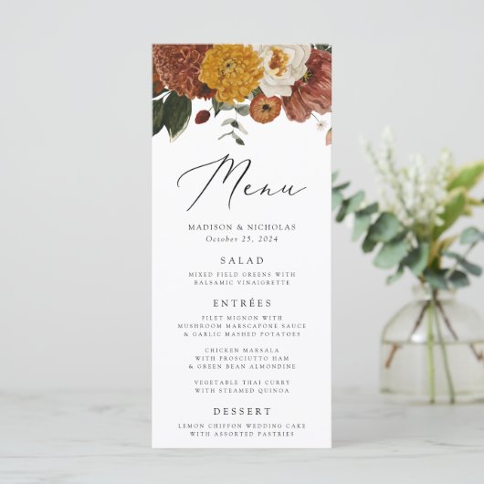 Menu Boho Automne Mariage Floral (Debout devant)