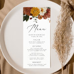 Menu Boho Automne Mariage Floral<br><div class="desc">Menu Rustique mariage de l'automne avec une bordure supérieure de fleurs d'aquarelle et de verdure dans les couleurs automnales muettes d'ivoire, orange, or moutarde, vert olive, rose poussiéreux et marron. Personnalisez avec vos noms, votre date de mariage et les informations du menu. Le menu à la mariage florale à l'arrière...</div>