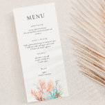 Menu Boho Beach Corail Reef<br><div class="desc">Célébrez dans le style avec cette carte de menu élégante aquarelle sur le récif de corail.</div>
