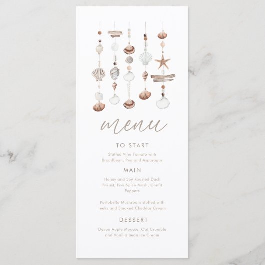 Menu Boho Beach Shell Baby shower (Devant)