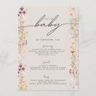 Menu Boho Beige Fleur sauvage Floral Hello Baby shower