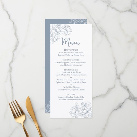 Menu Boho bleu Boho à double face Mariage Floral Boisso (Devant/Arrière en situation)