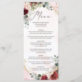 Menu Boho bleu bordeaux mariage géométrique fleuri (Devant)