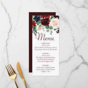 Menu Boho Bloom Elégant Garland floral rouge Bourgogn