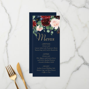 Menu Boho Blooms   Dark Navy Blue et Burgundy Garland