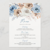 Menu Boho Blue Dusty Blue Bohemian Floral Mariage (Devant)