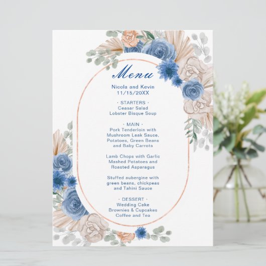 Menu Boho Blue Pampas Grass Mariage (Debout devant)
