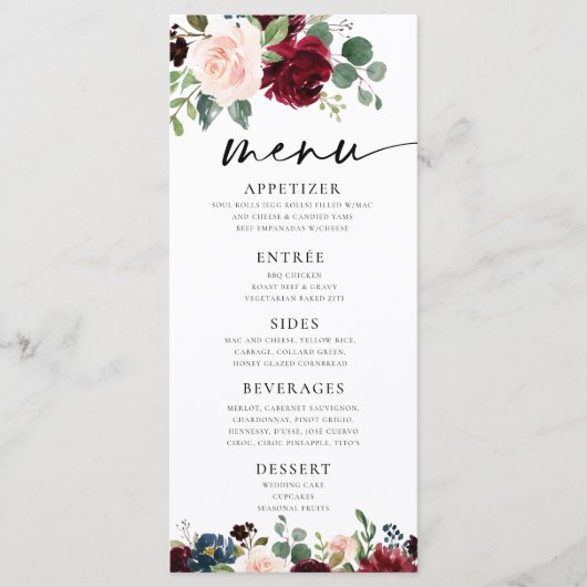 Menu Boho Burgundy Blush (Devant)