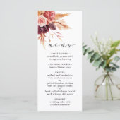 Menu Boho Burgundy Terracotta Mariage Floral  (Debout devant)