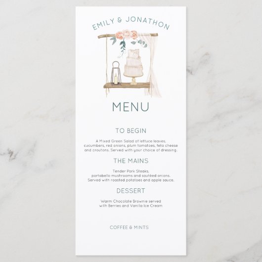 Menu Boho Cake Candle Florals Eucalyptus Mariage (Devant)