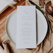 Menu Boho Chic Blush Mariage Monogramme rose