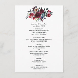 Menu Boho Chic Bourgogne et Mariage floral Navy