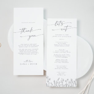Menu Boho Chic Fleur Sauvage Grise Merci et Mariage