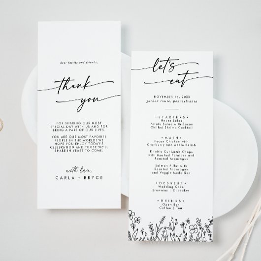 Menu Boho Chic Fleur Sauvage Merci et Mariage