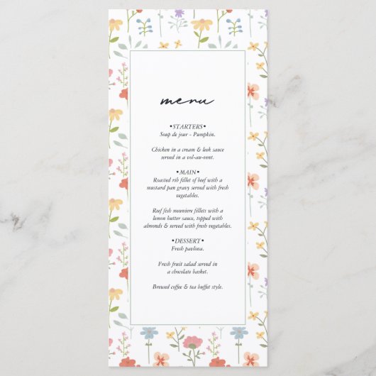Menu Boho Chic Fleur sauvage Moderne Floral Mariage (Devant)