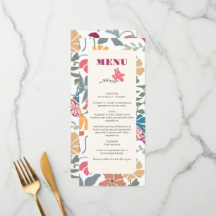 Menu Boho Chic Floral Mariage Rétro Milieu de Siècle