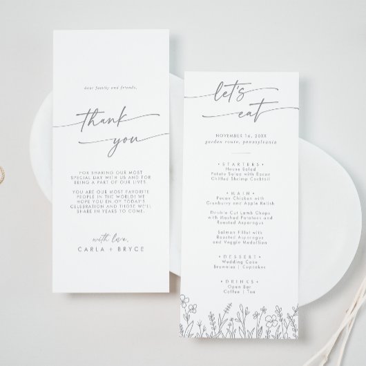 Menu Boho Chic Gray Wildflower Thank You and Wedding