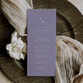 Menu Boho Chic Lavande violet Mariage Monogramme