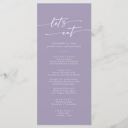 Menu Boho Chic Lavender Purple Merci et Mariage (Devant)