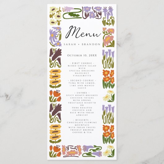 Menu Boho Chic Mariage coloré moderne (Devant)