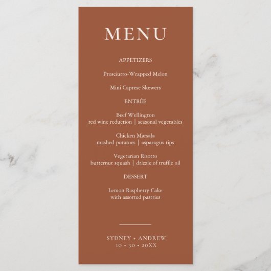 Menu Boho Chic Minimal Terracotta Mariage (Devant)