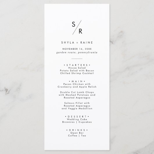 Menu Boho Chic noir et blanc Mariage de monogramme (Devant)