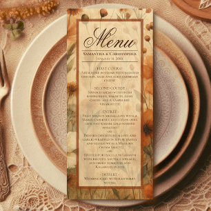 Menu Boho Chic Sienne Brûlée Floral Aquarelle Mariage