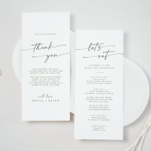 Menu Boho Chic Vert et Blanc Merci et Mariage