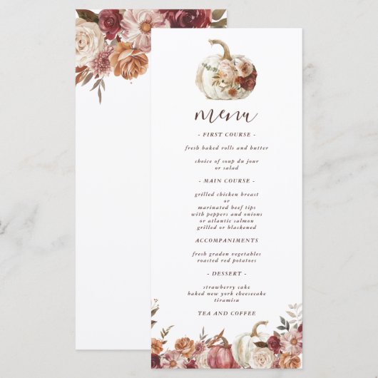 Menu Boho Citrouille Autumn Bloom Anniversaire (Devant / Derrière)