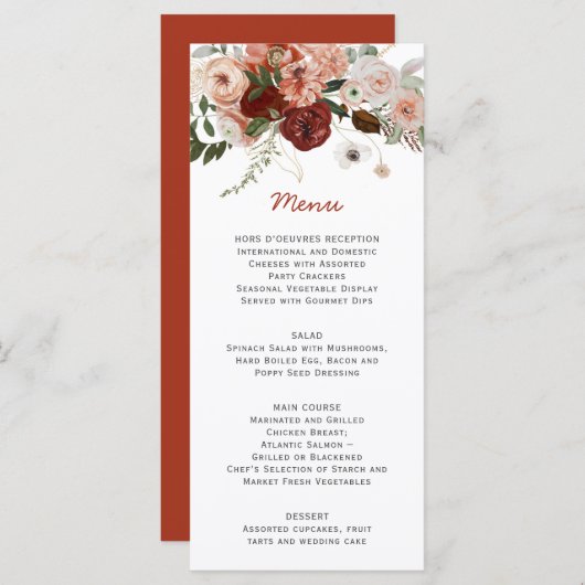 Menu Boho d'automne Mariage floral (Devant / Derrière)