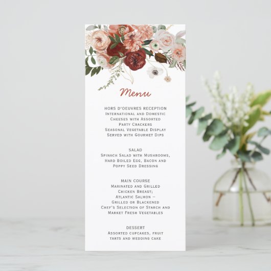 Menu Boho d'automne Mariage floral (Debout devant)