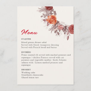 Menu Boho de Bourgogne Rose Floral Pampas Mariage
