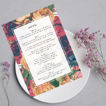 Menu Boho Editable Rose Mariage moderne<br><div class="desc">Il s'agit d'une carte en rack ou d'un menu de réception de mariage. Des roses colorés d'époque pour un merveilleux mariage à thème bohème. Floraux de style vintage. Roses rouges et roses. Mariage Boho élégant. Un design élégant et formel en fleurs pour votre menu mariage pour un mariage d'inspiration boho....</div>