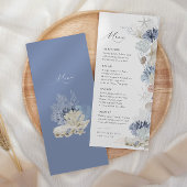 Menu Boho Elegant Ocean Beach Coral Blue Mariage