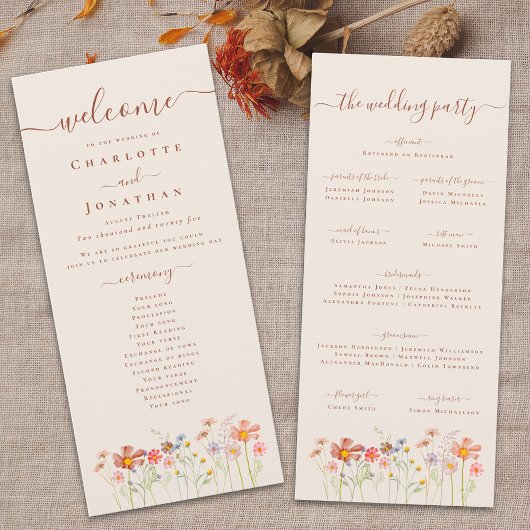 Menu Boho Fall Wildflower Meadow Wedding Ceremony