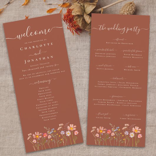 Menu Boho Fall Wildflower Terracotta Wedding Ceremony