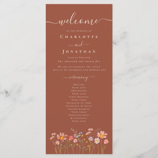 Menu Boho Fall Wildflower Terracotta Wedding Ceremony (Devant)