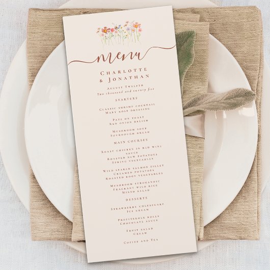 Menu Boho Fall Wildflower Wedding