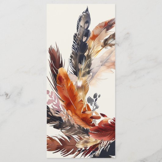 Menu Boho Feathers Wreath Calligraphy Mariage de automn (Dos)