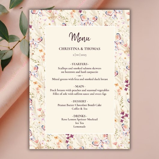 Menu Boho Fleur sauvage élégant