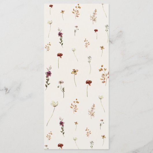 Menu Boho Fleur sauvage Ivory Cream Mariage Trois cours (Dos)