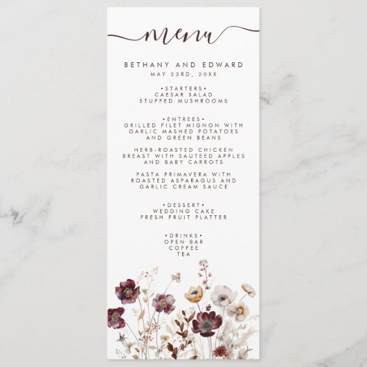 Menu Boho Floral Mariage (Devant)