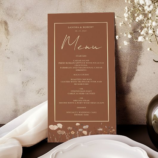 Menu Boho Floral Mariage en Terre Cuite